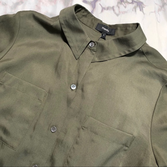 Theory Button Up Military Green 8 Shirt Dress - Picture 3 of 5